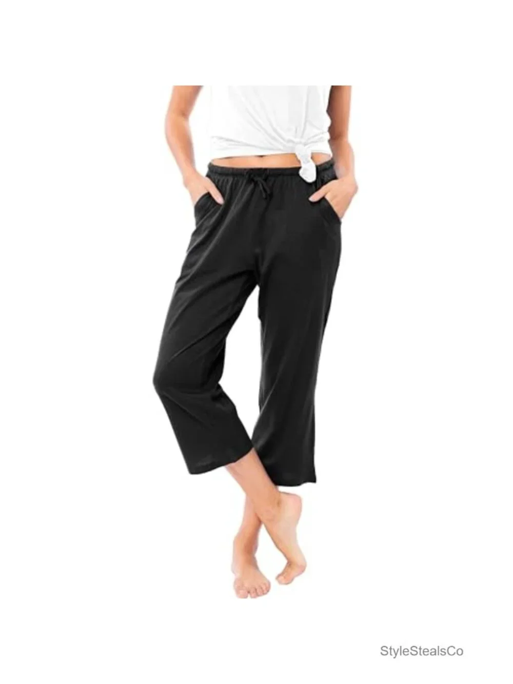 Cotton Lounge Pants | Capri Pajama Bottoms | Drawstring & Pockets